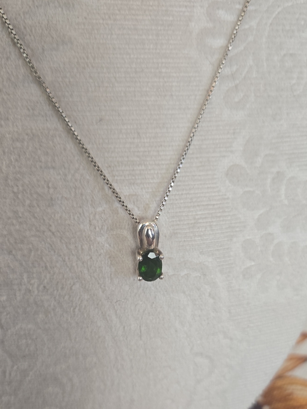 Petite Green, Chrome Diopside Solitaire Pendant, Sterling Silver with 925 Chain